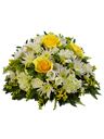 Composizione funebre di fiori bianchi e gialli